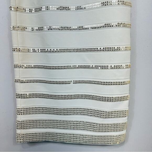 Herve Leger Fatima Gold Sequin Striped Bandage Dress White Alabaster Combo Small - Picture 10 of 16
